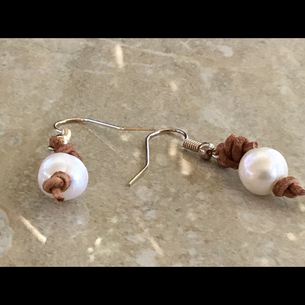 Freshwater Pearl Natural Leather Earrings